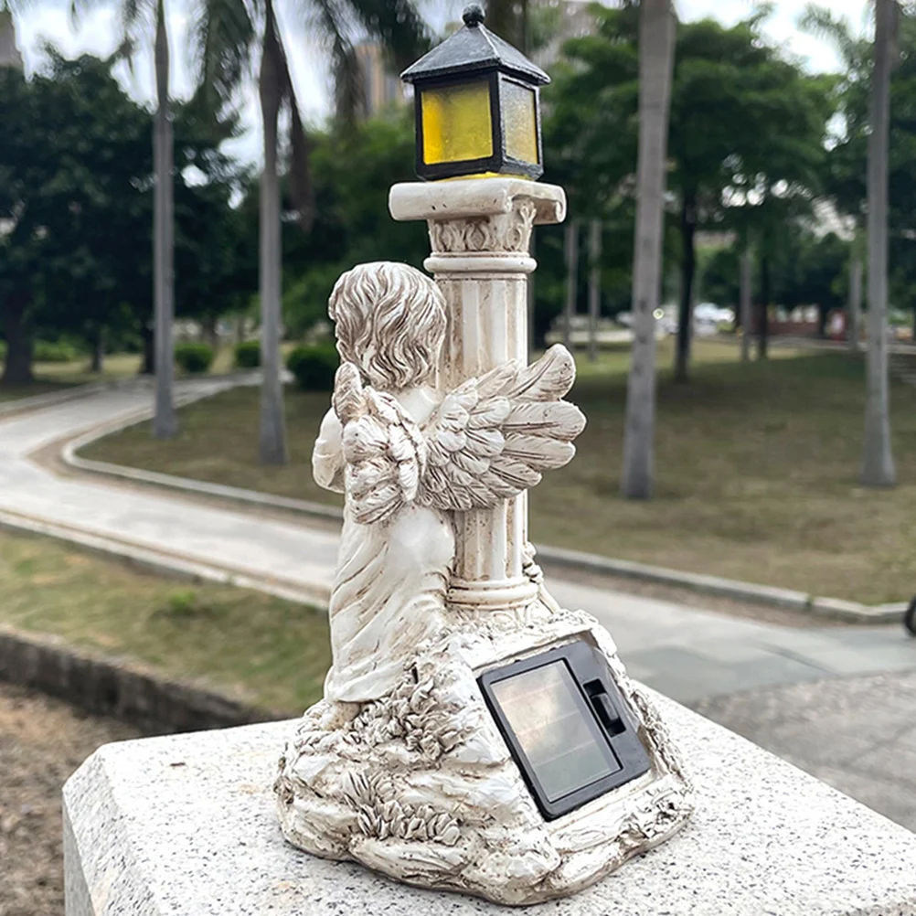 

Roman Column Angel Ornaments Decorative Resin Sculpture Solar Powered Glowing Garden Yard Park Outdoor Pillars Statue
