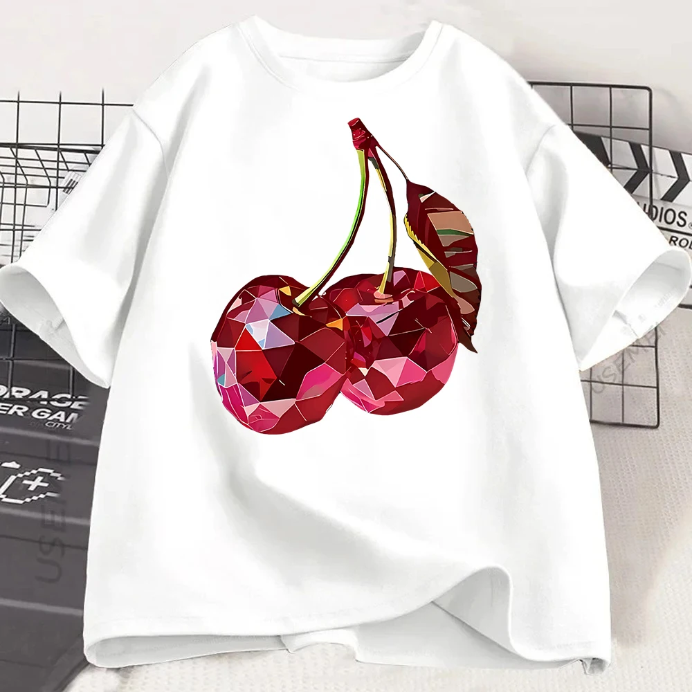 

Harajuku Fashion Cherry Print Women T-Shirt Short Sleeve Crew Neck Casual Tops for Summer Spring Women's Clothing Tops Tees