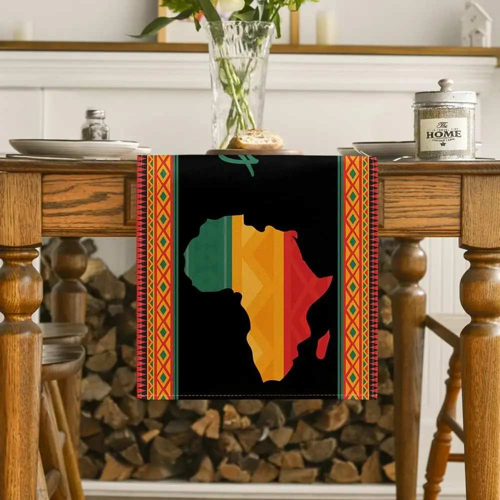 African Map Black History Month Linen Table Runners Juneteenth Freedom Pride Kitchen Dining Table Decor Home Holiday Party Decor