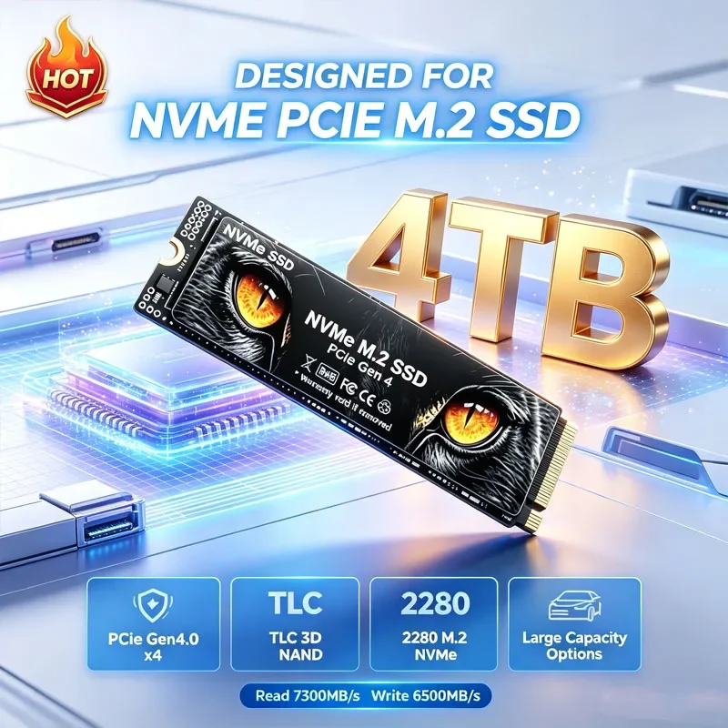New M2 SSD 500GB 1TB 2TB 4TB M.2 2280 PCIe NVME SSD 7300MB/s Internal Solid State Drive Hard Disk for Laptop Desktop