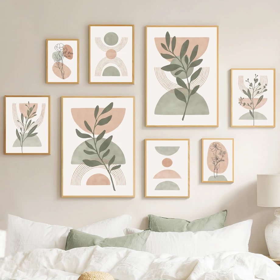 

Boho Geometric Leaves Lines Flowers Abstract Posters Wall Art Pictures Nordic Bedroom Living Room Decor Prints Canvas Painting