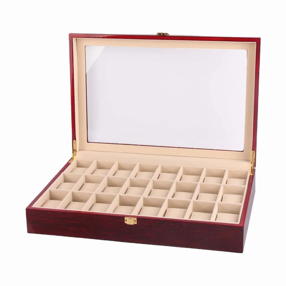 New Luxury 24 Grids Wooden Watch Box Organizer 24 Slots Watch Case Wood Watch Storage Display Box Jewelry Packaging Boxes Gifts