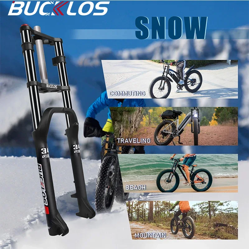 BUCKLOS مزدوجة الكتف دراجة الجبهة شوكة 26*4.0 الكهربائية الدراجة الجبلية تعليق الشوك 180 مللي متر السفر أنبوب الثلوج الشاطئ الشوك #1