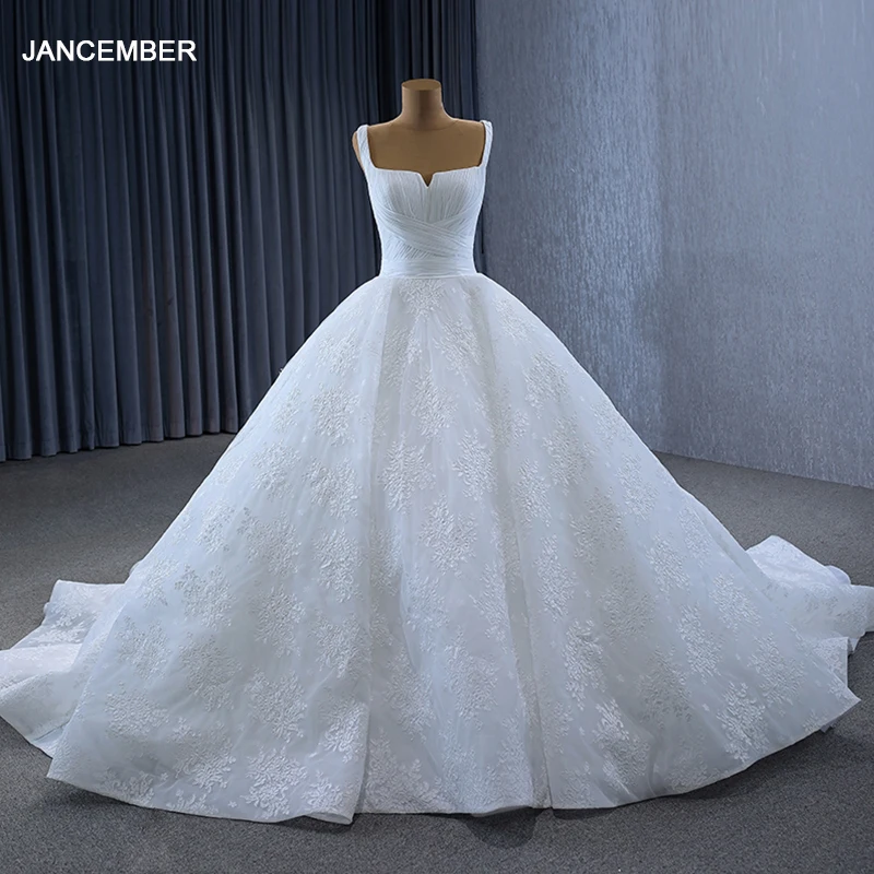 

Jancember Perfect Brand New Wedding Dresses For Women Lace Up Spaghetti Straps Square Collar Embroidery Robe Mariage RSM231127