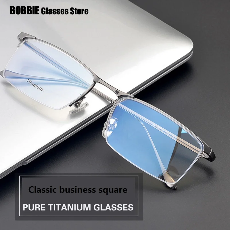 Men's Half Glasses Frame Men Business Titanium Retro Square Reading Myopia Eyeglasses Gafas Prescription Computer Oculos Fashion