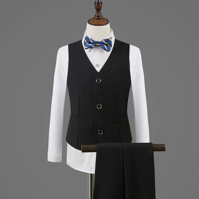 Children Formal Jacket Vest Pants Bowtie 4PCS Performance Photograph Suit Boys Wedding Dress Gentleman Kids Ceremony Costume