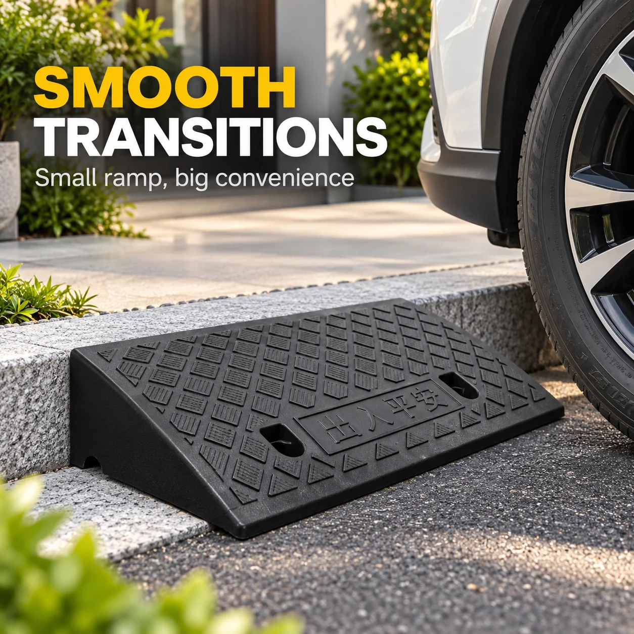 1/2PCS Plastic Curb Ramp 90mm High Non-Slip Threshold Ramp for Car Bicycle Wheelchair Driveway Garage Smooth Access Portable
