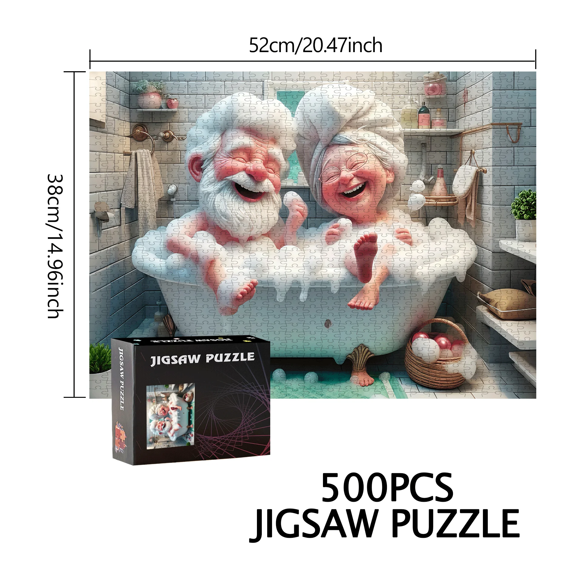 Elderly Couple in Bathtub Puzzle 500pcss/1000pcs Large Jigsaw Game Gift, Family Interactive DIY Home Decor Brain Challenge for