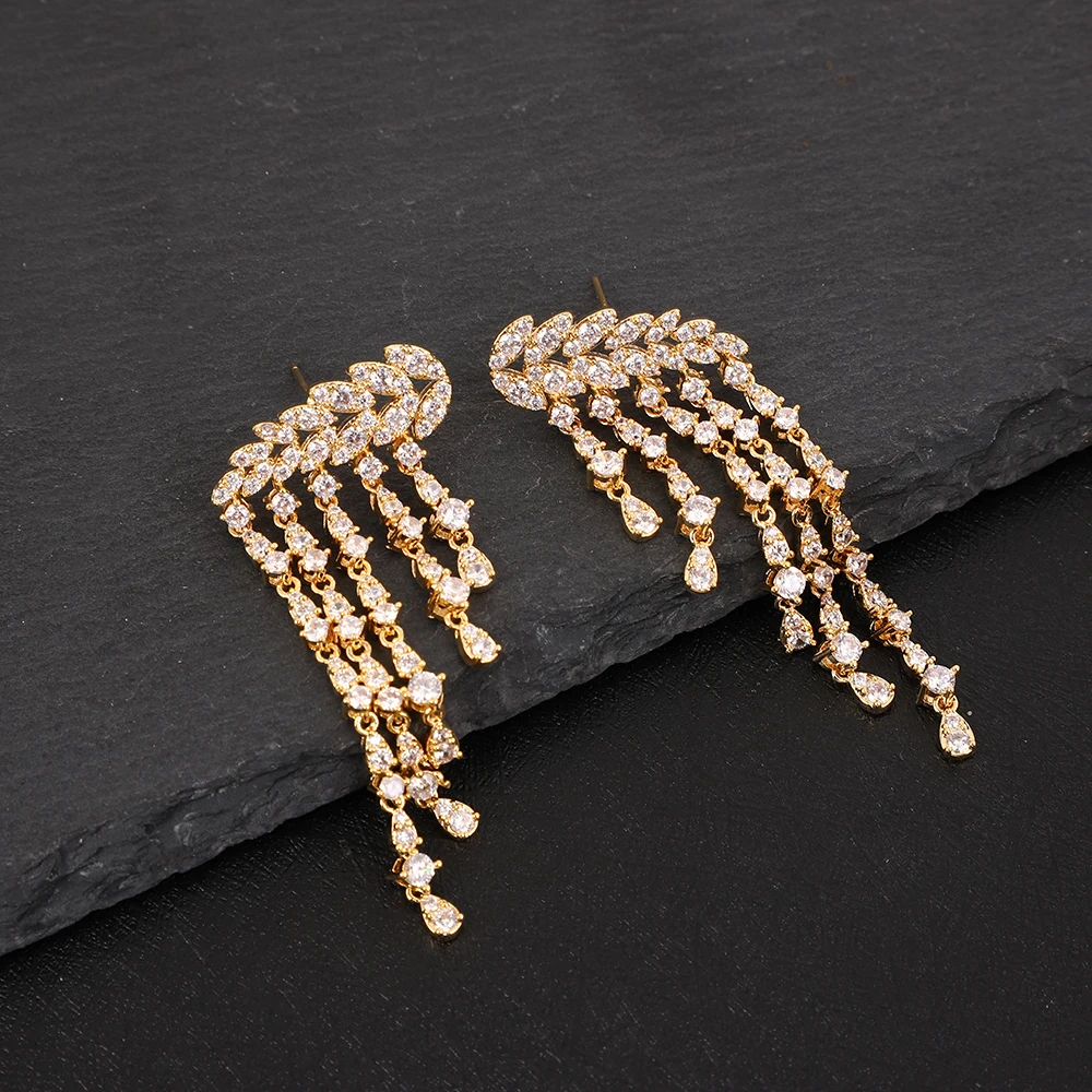 

new water-drop Drop Dangle Earrings for Women Wedding Full Micro Cubic Zircon High Jewelry Dubai Bridal Earring E1671