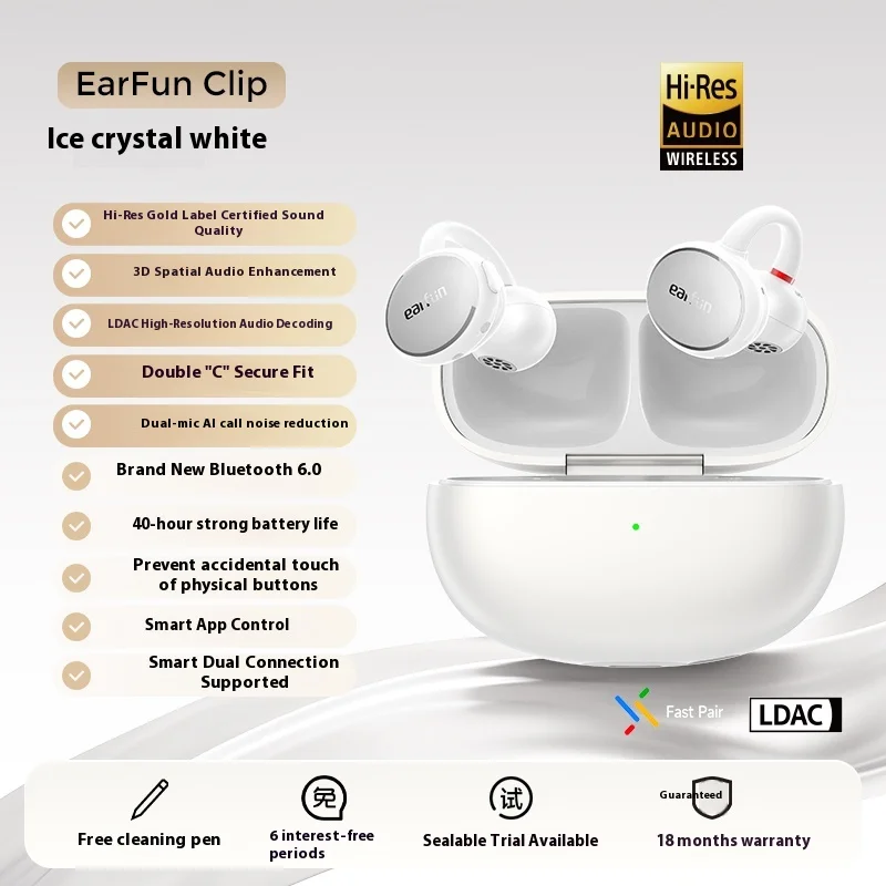 EarFun Clip sans fil couteurs AI appel rduction du bruit IP55 tanche Bluetooth 6.0 casque longue dure de vie de la batterie sport couteurs