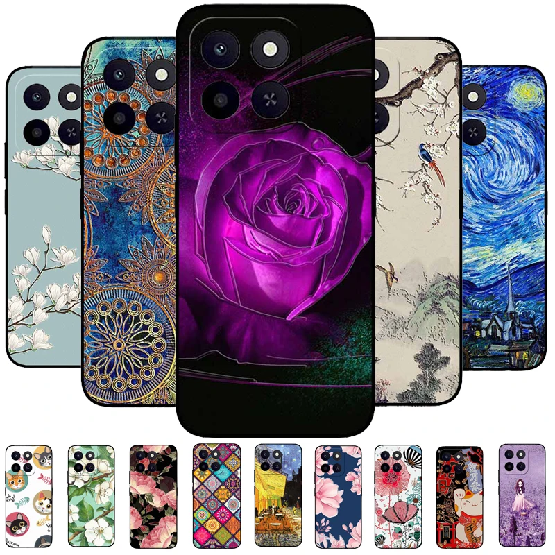 Fundas con estampado de flores 3D para Honor X6c / X6b / X6a, Funda de silicona suave con relieve en relieve para X6B X6A, Funda con relieve en relieve X6C Capa x6a