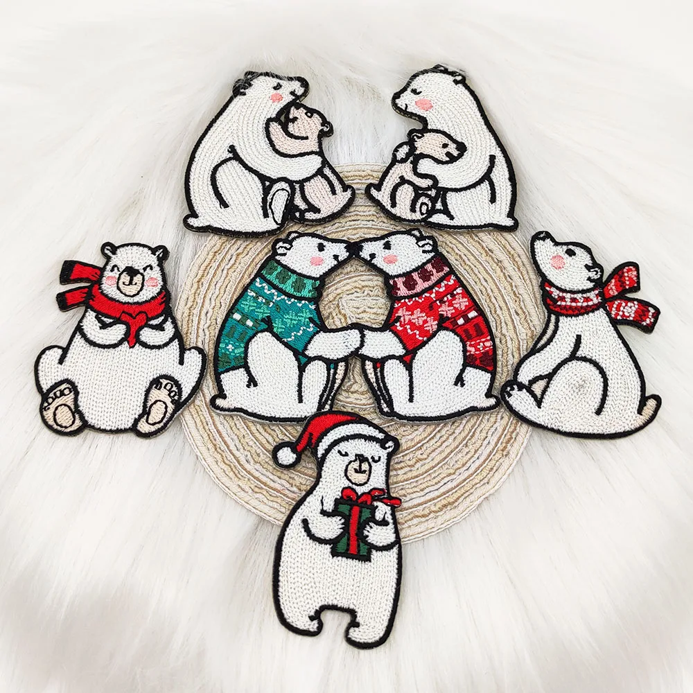 Cute Polar Bear Patches For Clothing Kids Self-adhesive Embroidery Iron On Applique DIY Sewing Sticker Brooch Accessories Bordar