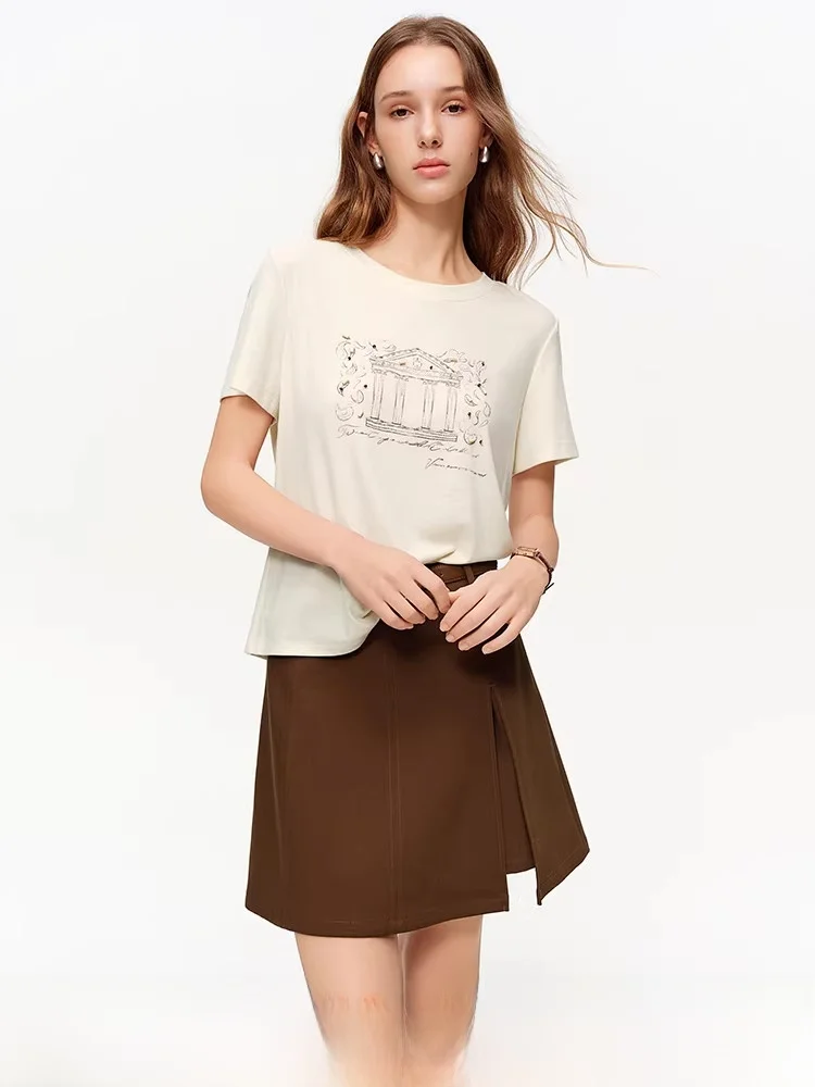 

Retro Print Bead Decoration T-irt Women's Spring New round Ne ort Sve Casual Sle Creative Pattern Lenzing Fabric