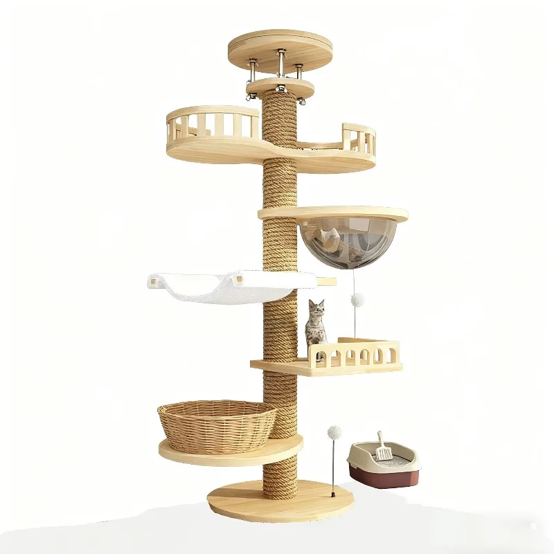 

Multi-Level Large Cat Tower Solid Wood Floor-to-Ceiling Cat Tree Furniture Jumping Platform Climbing Carton
