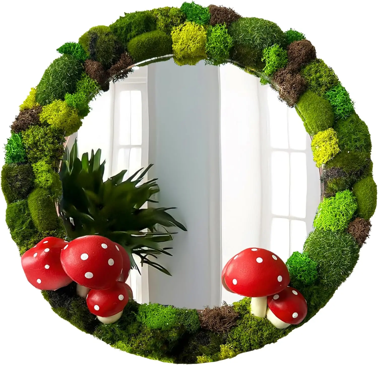 Mushroom Mirror 14'' - Mirrors for Wall with Preserved Moss - Handcrafted Mushroom Decor - Fairy & Forest Decor