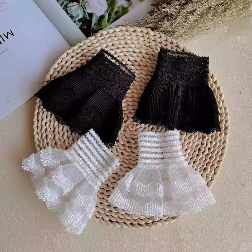 Multilayer Ruffle Lace False Sleeves Wrist Cuff Detachable Super Fairy Elastic Hand Cuffs Sweater Decorative Flared Sleeves