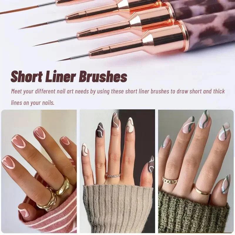 5Pcs Nail Art Liner Brushes Set Leopard Print Lines Striping Drawing UV Gel Painting Nail Design Pen Professional Manicure Tool