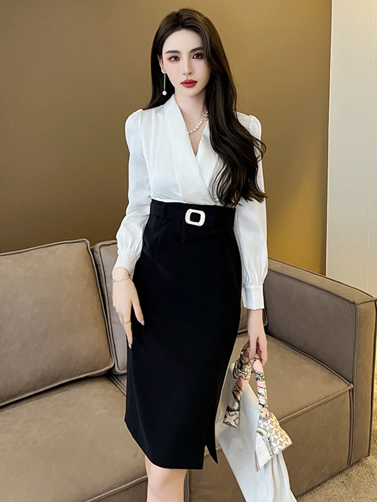 Nuovo raso di alta qualità primavera autunno donna abito da sera temperamento chic formale scollo a V abiti longuette sottili prom Mujer abiti