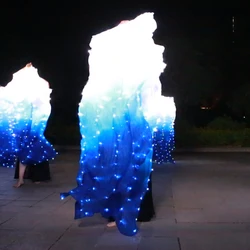 Accesorios de danza del vientre, luces LED azules y blancas de 180cm de largo, velo de seda, ventilador, práctica, actuación en escenario, disfraces de baile