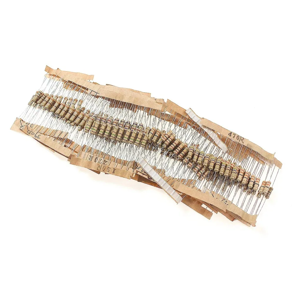 200-480PCS 1W Carbon Film Resistor Set 1K-820K 1K-2M 10R-1M 0.1R-750R Ohm 5% Color Ring Resistance DIY Electronic Components Kit