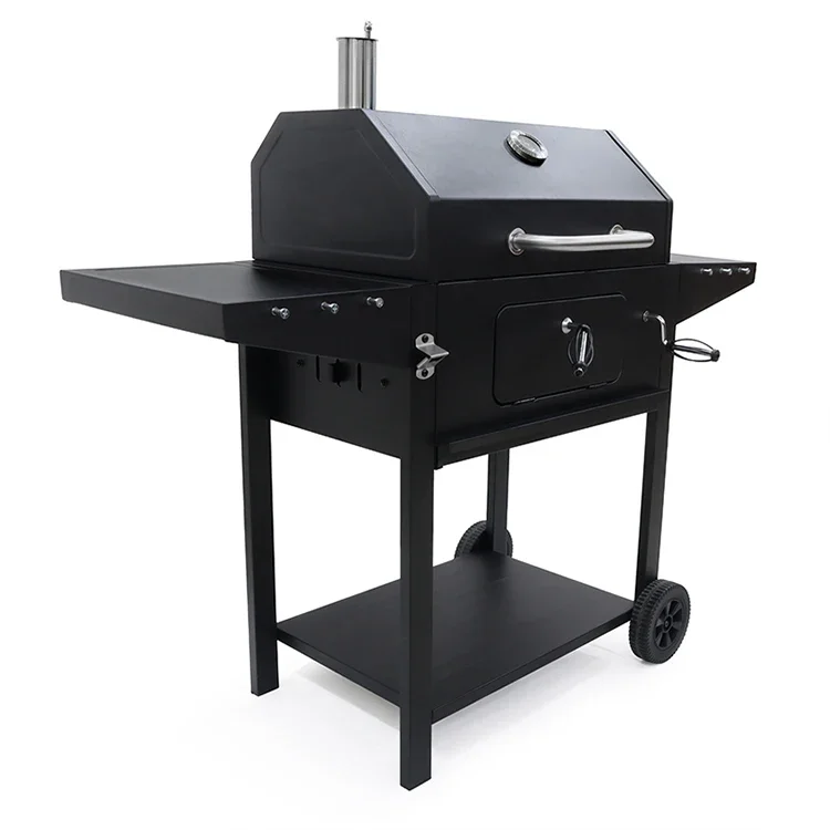 OEM Large Outdoor Multifunctional 3in1 Steel Meat BBQ Grill Trolley Charcoal Barbecue Stove Easy to Move BBQ Grills