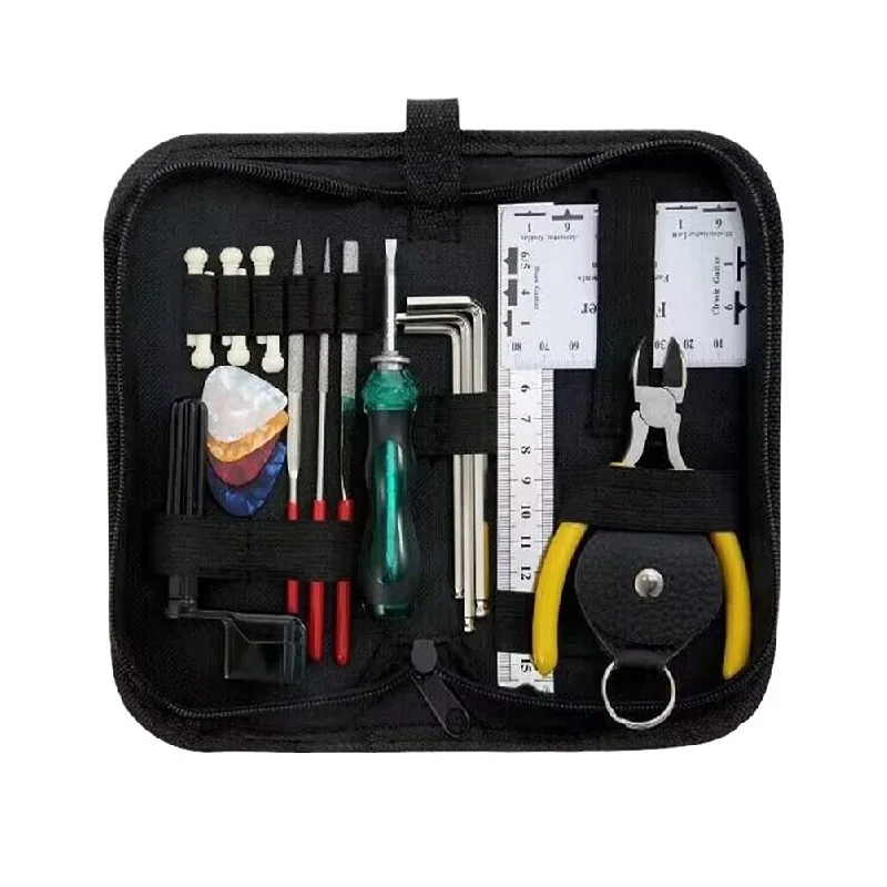 23PCS Guitar Repair Tool Kit Maintenance Tools Guitar Care 3 in 1 String Winder Leveling Action Ruler String Cutter