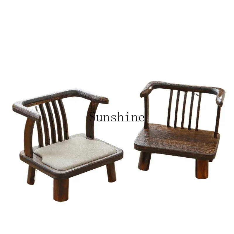 Solid wood back chair household tea leisure low stool bay window balcony small chair