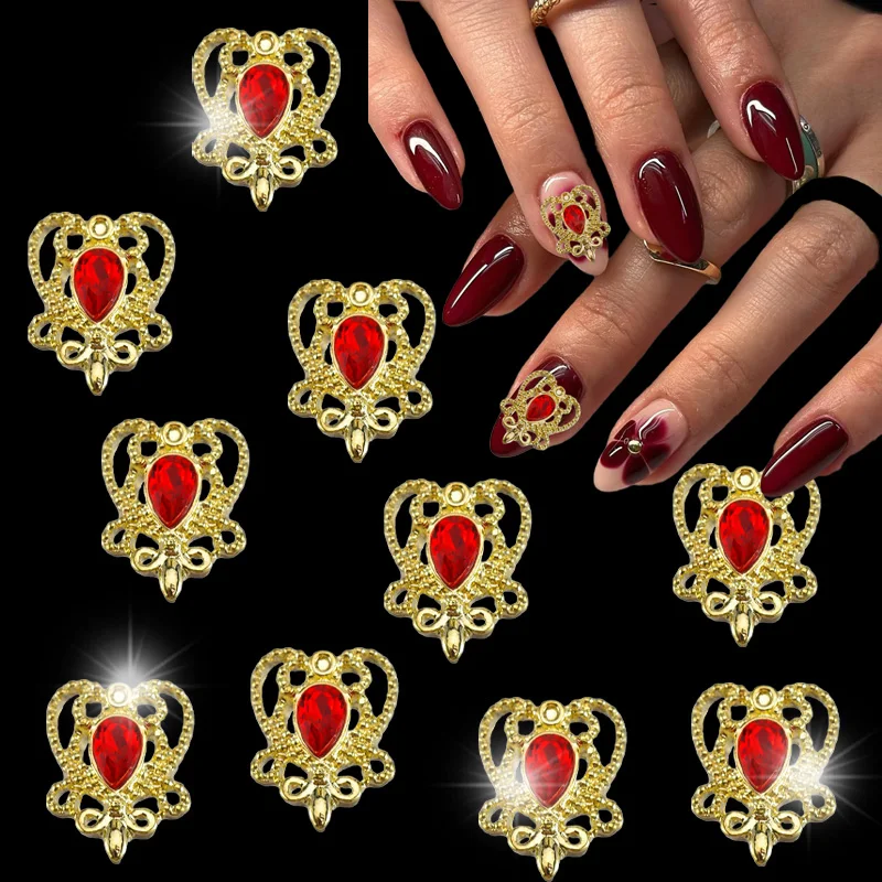 30 Uds. Arte de uñas de aleación de cetro en forma de corazón con borde de encaje en relieve barroco transfronterizo, varita mágica de Sailor Moon, piedras preciosas para uñas.
