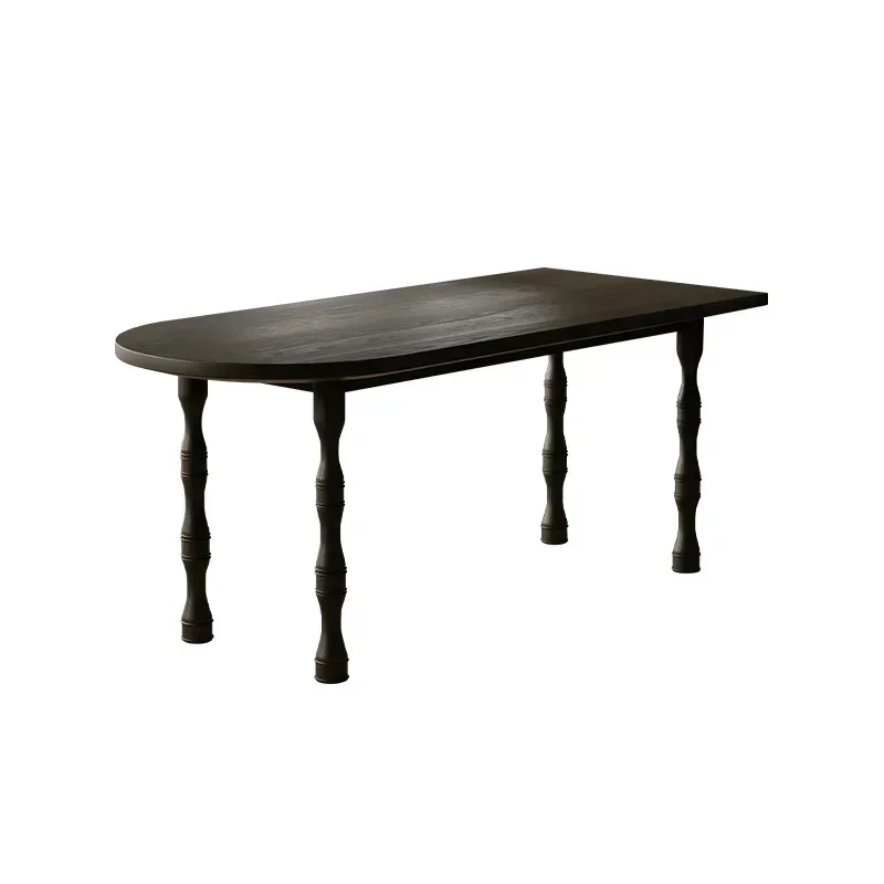 Small apartment dining table household high-end wabi-sabi wind all solid wood dining table rectangular retro dining table
