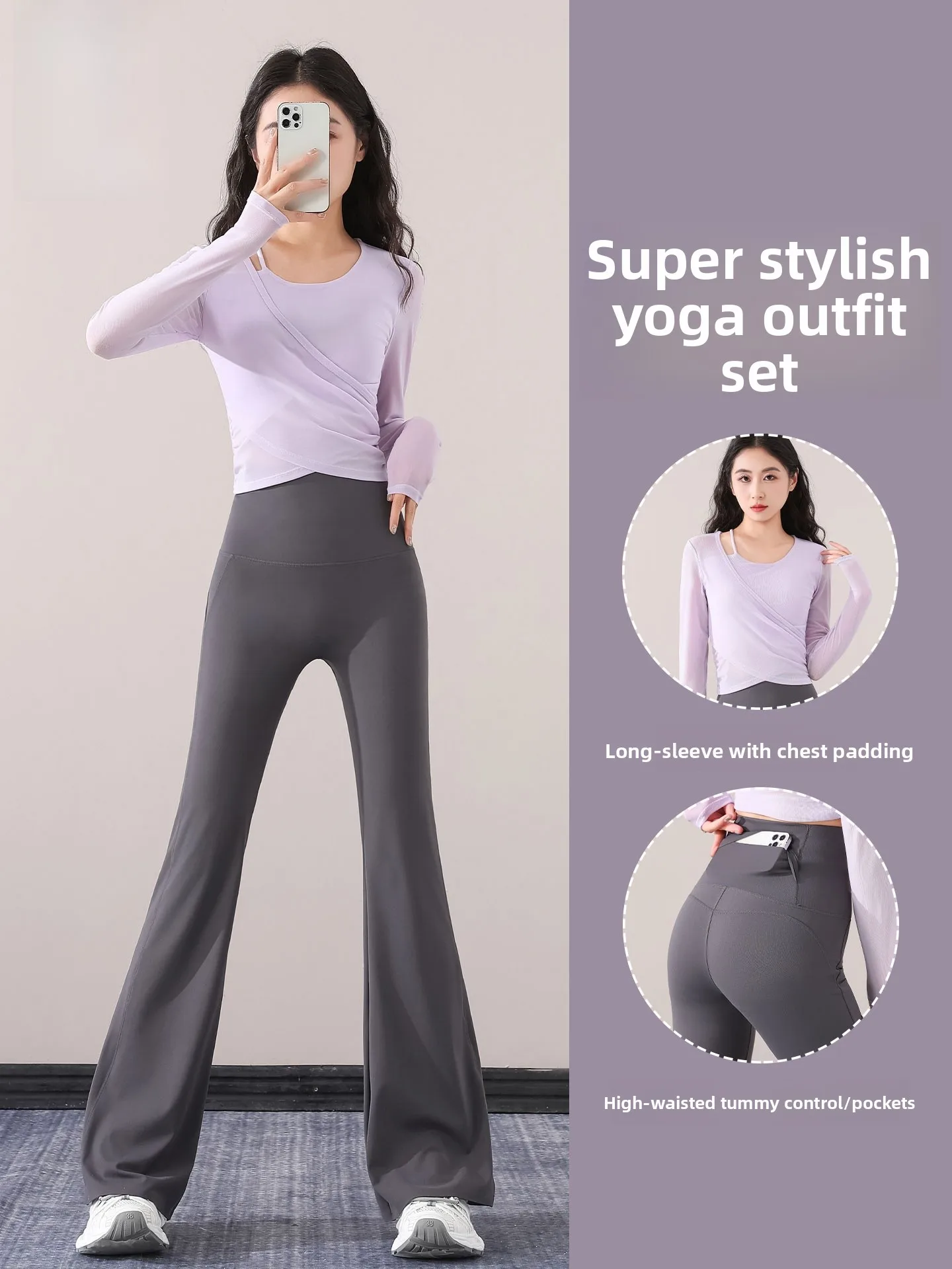 

Fitn Sportswear Set Women's 2026 New Long Sve Yoga Clothes Top T-irt Profional Dance Flared Pants High Elastici ...