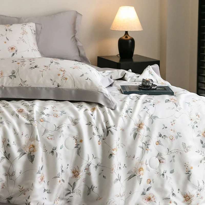 100% Lyocell Summer Duvet Set Breathable Cool Queen Quilt Soft Natural Plant Fiber Blanket Skin-friendly Bare-sleeping Comforter