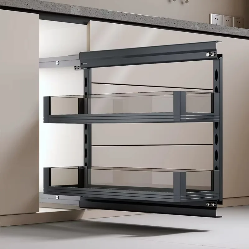 

Kitchen Pantry Storage Basket Pull Out Bottle Rack Slide Out Seasoning Basket Storage