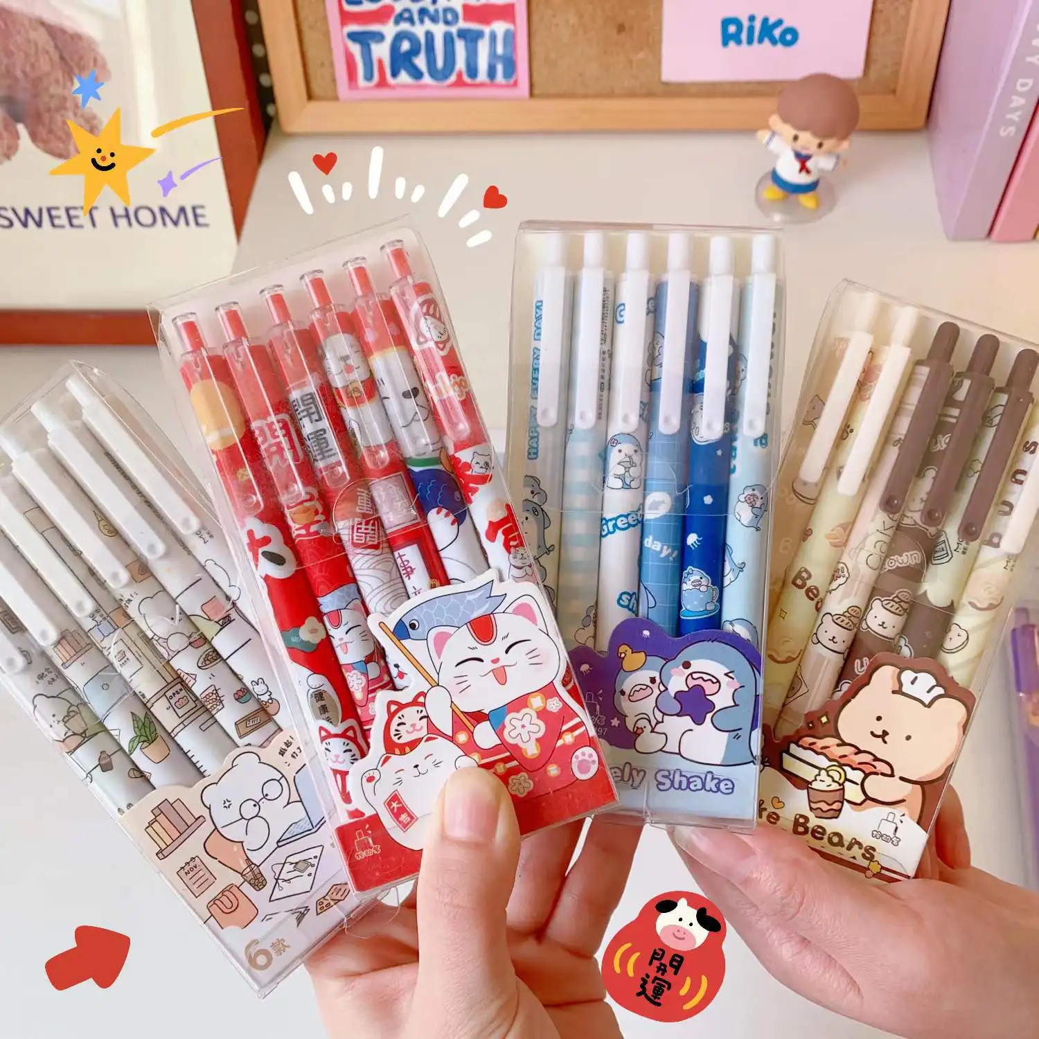 6Pcs/set 0.5mm Neutral Pen Korean Style Simple Cute Super Cute Creative Ins Style Student Black Pen Office Stationery