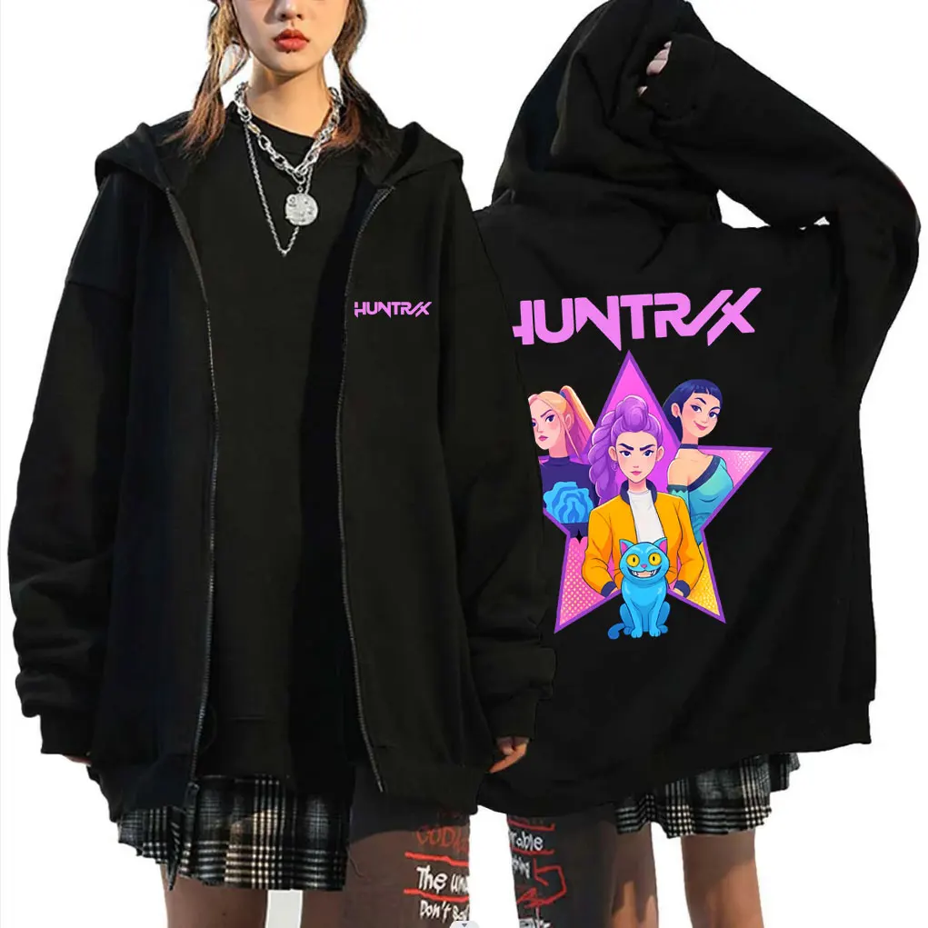 

Movie KPop Demon Hunters Zipper Hoodie Kawaii Rumi Mira Zoey Derpy Tiger Graphic Zip Up Jacket Men Women Vintage Casual Hoodies