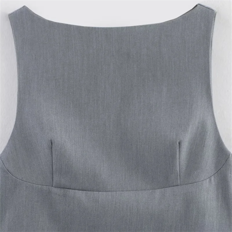 KEYANKETIAN Summer New Women's Tiered Pleated Patchwork Sleeveless Mini Dress Office Lady Back Zipper Slim Fashion Dresses