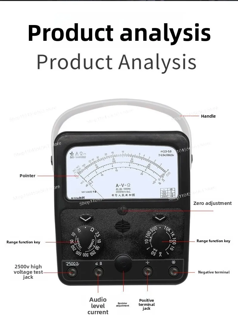 MF500 Pointer Multimeter High Precision Internal Magnetic External Magnetic Machinery Electrical Maintenance Anti-burn