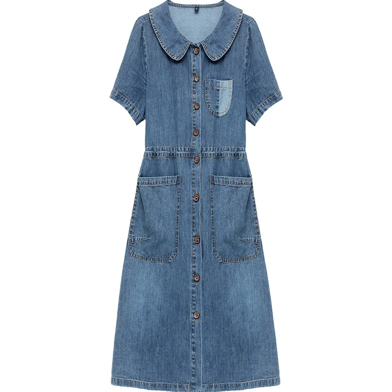 Women Denim Dress Summer Korean New 2024 Cowboy Dress Female Casual Mid-length Fashion Loose Dresses Female  Dress Vestidos