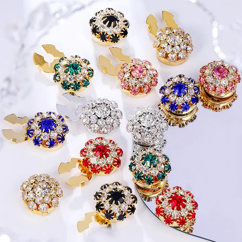 

DUCrystal 5pcs/set Glitter Rhinestone Decorative Clips Multi-Color 20mm Glass Crystal buttons Clothes Crafts Decorations
