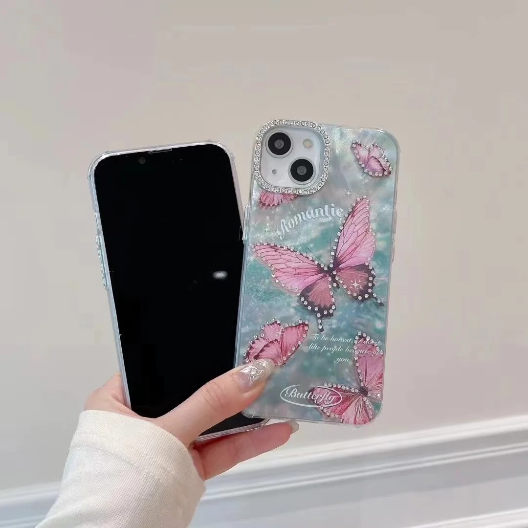 Funda de teléfono con forma de mariposa para iPhone, carcasa personalizada con punta de pluma, cobertura completa, 12, 11, estilo ins, para iPhone 14, 15 Pro Max, 13 Pro Max