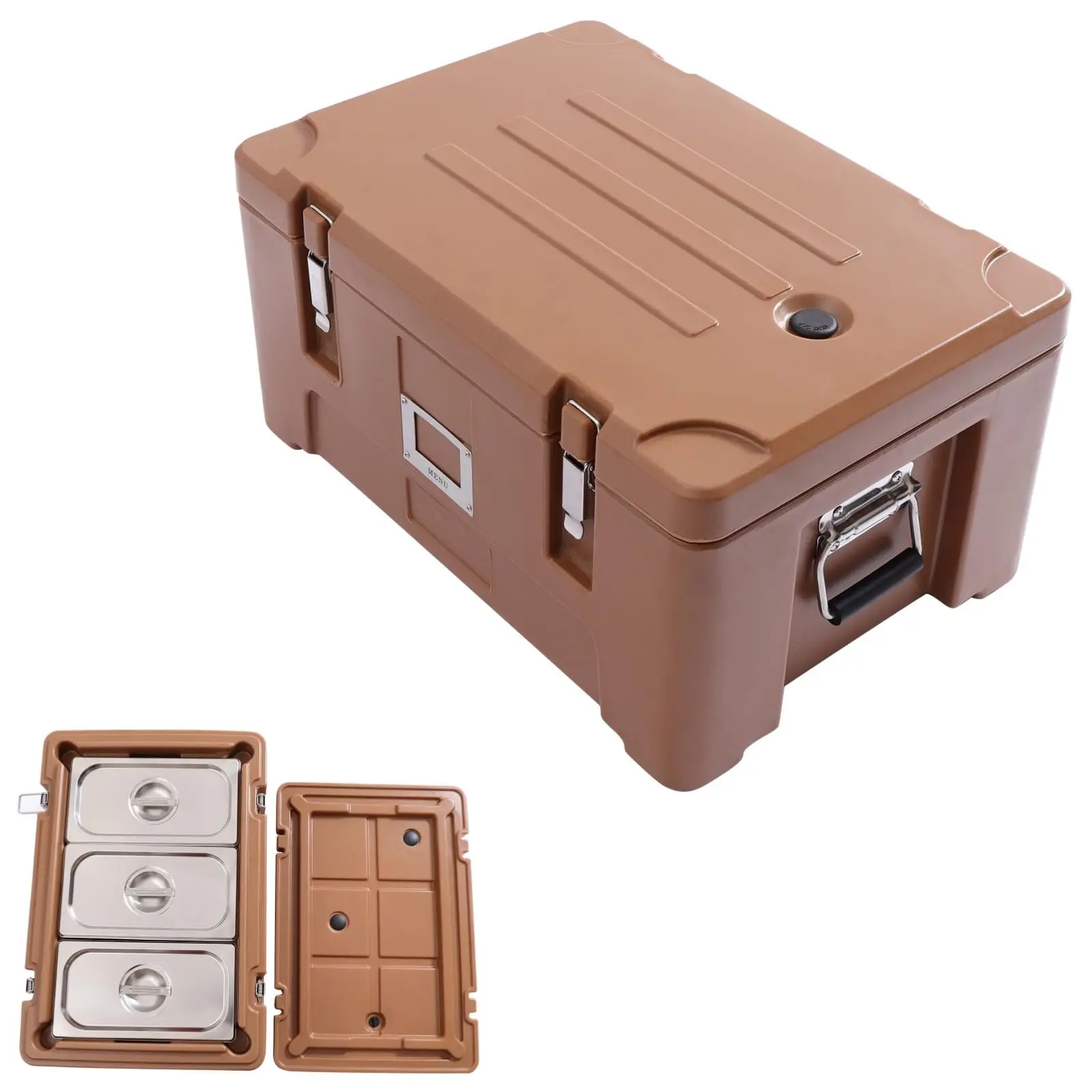 Transportador de panela de alimentos isolado de 31 quartos, caixa quente empilhável para catering, recipiente aquecedor de alimentos isolado com 3 removíveis de aço inoxidável