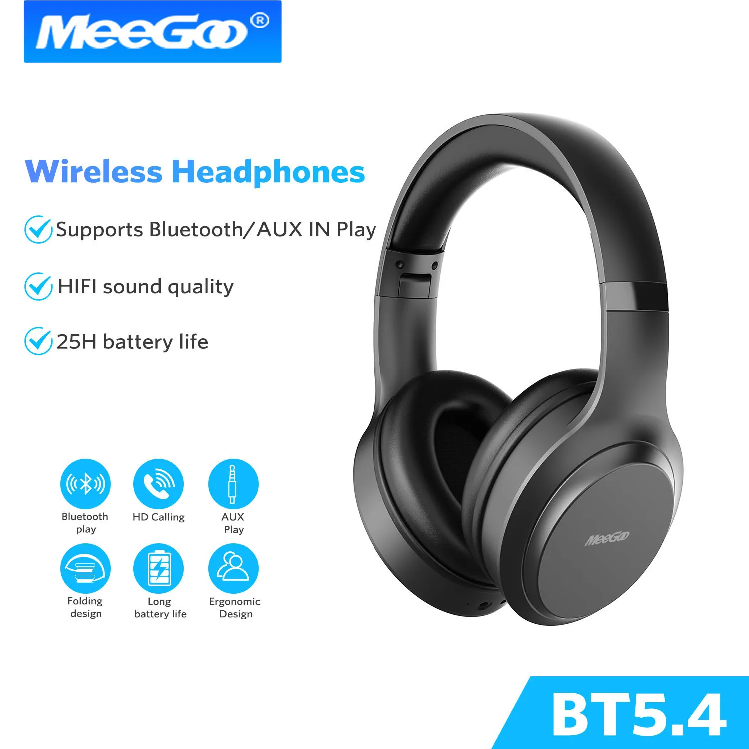 سماعات MeeGoo فوق الأذن بلوتوث قابلة للطي لسهولة التخزين تدعم الاتصال السلكي/اللاسلكي سماعة رأس بخاصية البلوتوث الضوضاء #1