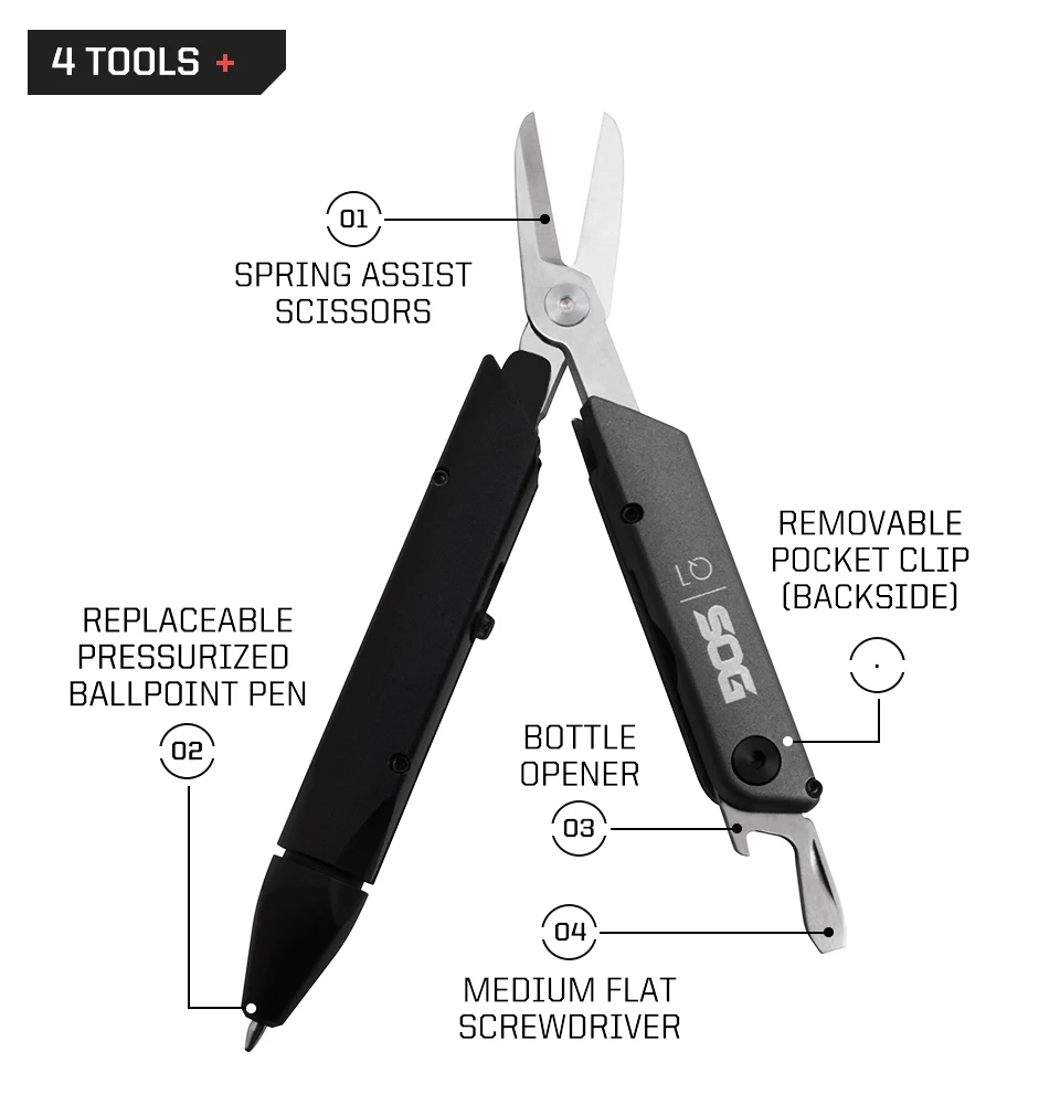 SOG 4-in-1 BATON Q1 Multi-Tool Klappschere EDC Taktischer Stift Multifunktionale tragbare Werkzeuge Taschenschraubendreher Flaschenöffner – Detail 7