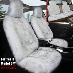 Front and Rear Seat Covers for 2017-2023 Tesla Model 3/Y Comfortable and Warm Long Plush Fur Seats Cushion Car Interior Pad