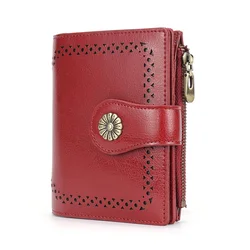 【Genuine Cowhide Leather】CHANPINCL Women's Wallet Short Zipper Female Tri-Fold Vertical Card Holder Original Purse Anti-RFID