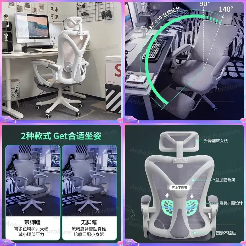 Cadeira de jogos ergonómica, confortável e reclinável, ideal para uso em escritório ou em casa, para trabalhar à frente do computador. Possui um encos
