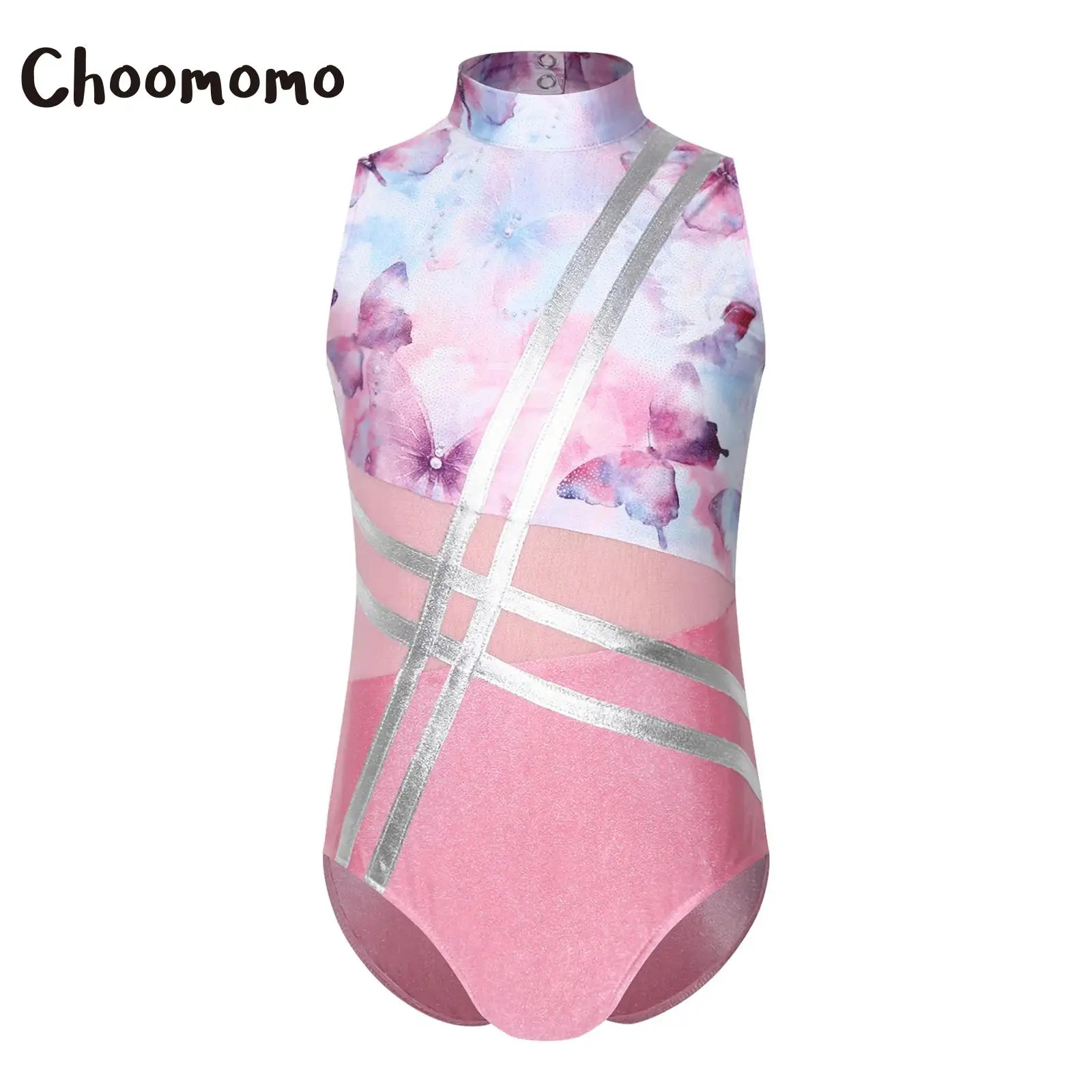 Kids Girls Gymnastics Leotards Sleeveless Ballet Tank Unitard Tumbling Dance Printed Bodysuit Figure Skating Performance Costume