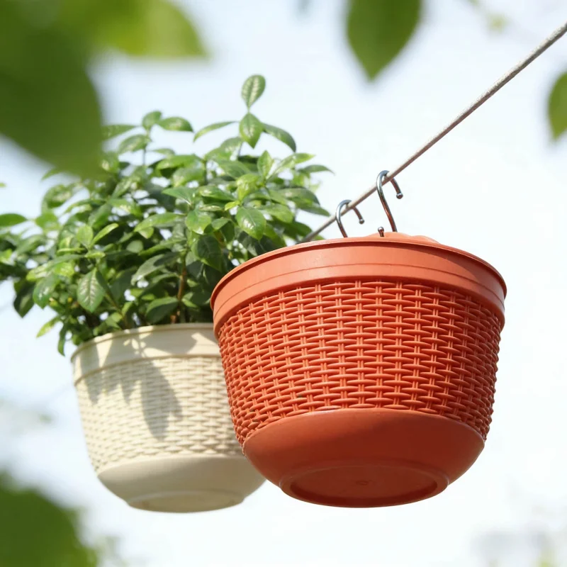 Semi-Circular Wall-Mounted Flower Pot Plastic Imitation Rattan Hanging Succulent Green Radish Special Balcony Decoration Contain