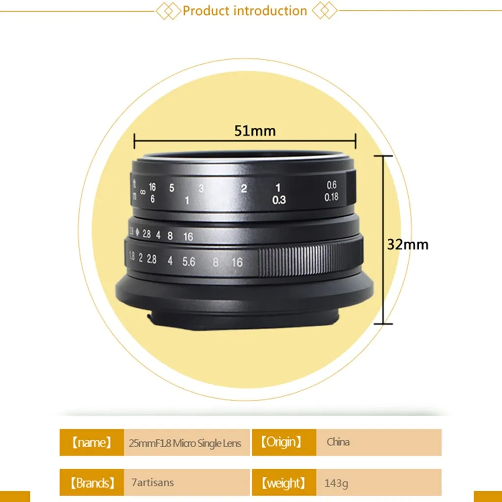 7artisans 25mm F1.8 Prime Lens for Sony E Mount /Fujifilm/Canon EOS-M Mout Micro 4/3 Cameras A7 A7II A7R Free Shipping