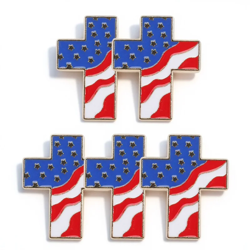 

5pcs American Flag Cross Lapel Pin Independence Day Party Flag Brooch Bulk Brooches Boutonniere Pins For Women Men Corsage Pins