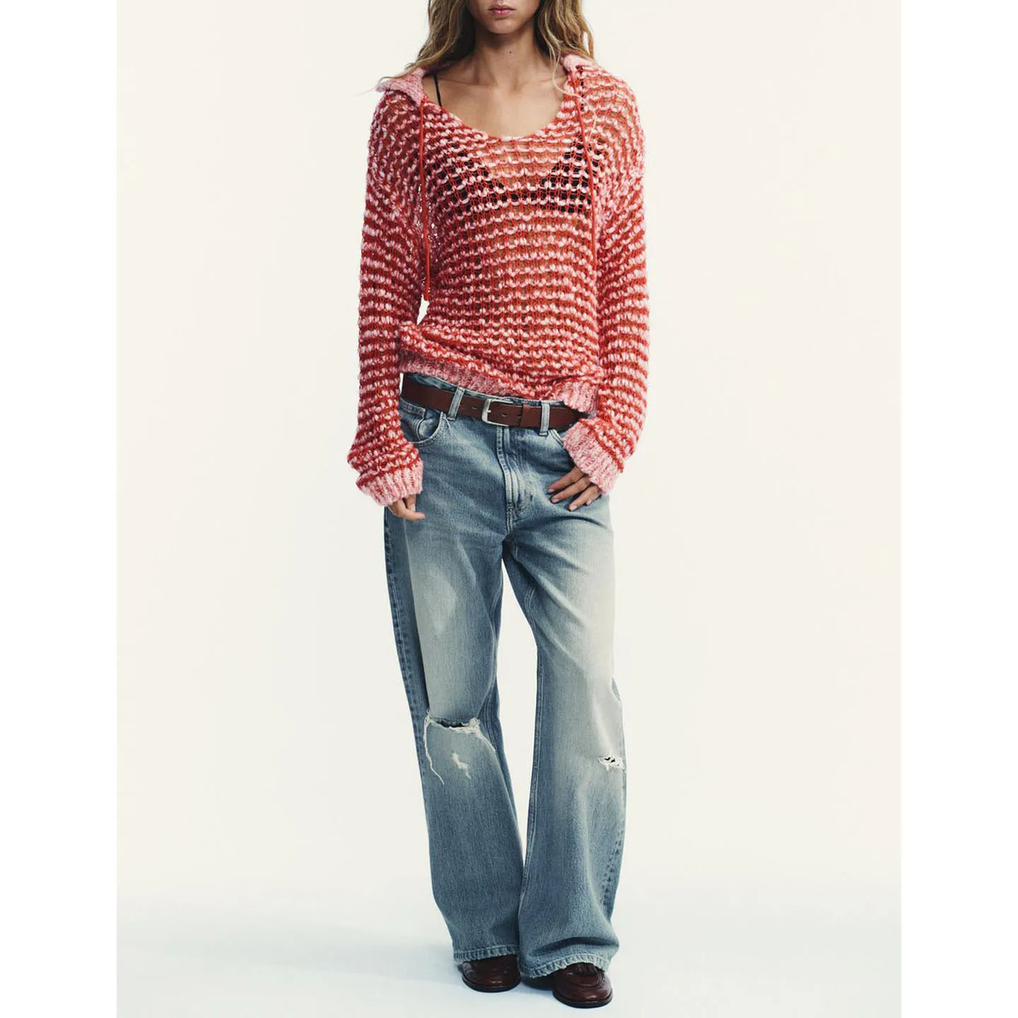 سترة نسائية فضفاضة محبوكة طويلة Sve Ne مزيج الصوف مضلع كسول Sle ألياف البوليستر رقيقة عادية